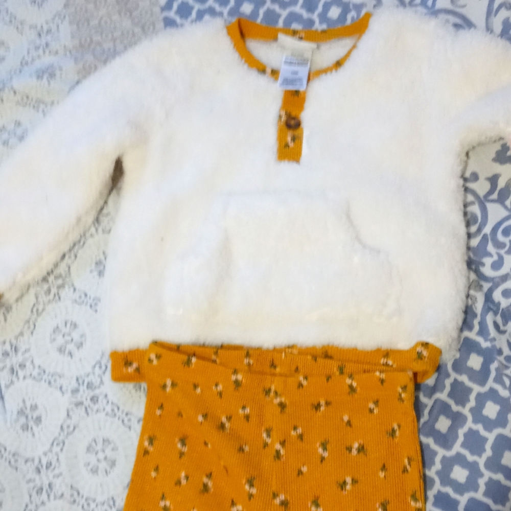 Nicole Miller 3 pc White/Mustard sherpa sweatshirt floral pants/headband 18 M